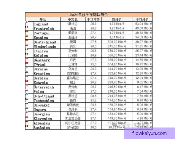 欧洲杯球队身价分析：各代表队财政状况及排名趋势解析
